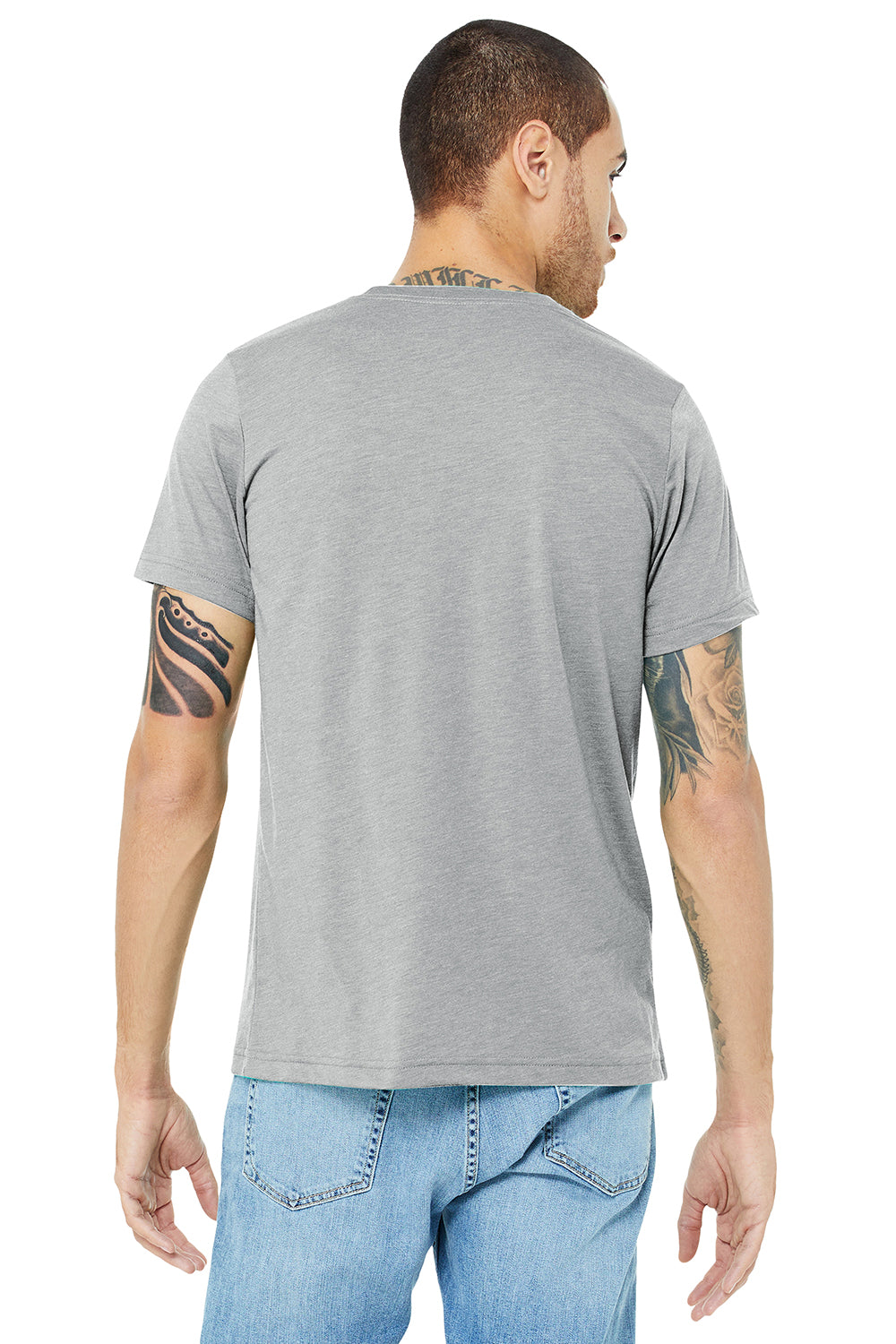 Bella + Canvas BC3413/3413C/3413 Mens Short Sleeve Crewneck T-Shirt Athletic Grey Model Back