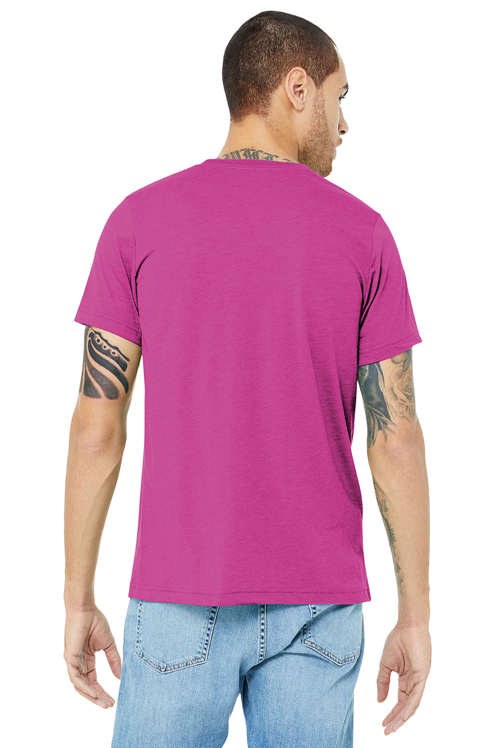 Bella + Canvas BC3413/3413C/3413 Mens Short Sleeve Crewneck T-Shirt Berry Pink Model Back
