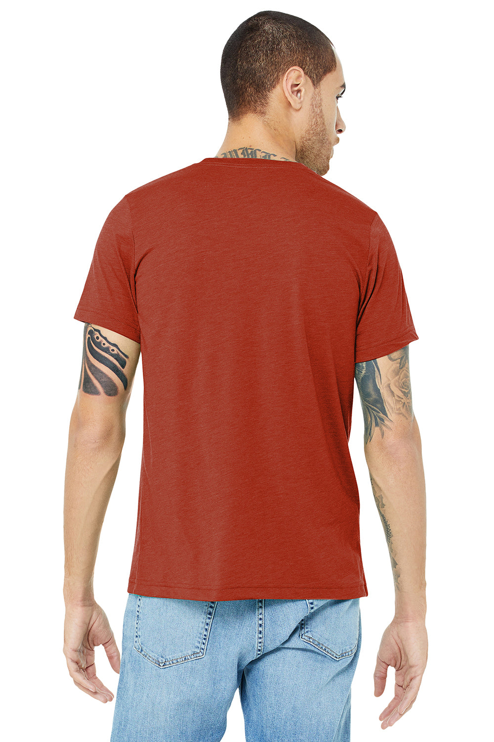 Bella + Canvas BC3413/3413C/3413 Mens Short Sleeve Crewneck T-Shirt Brick Red Model Back