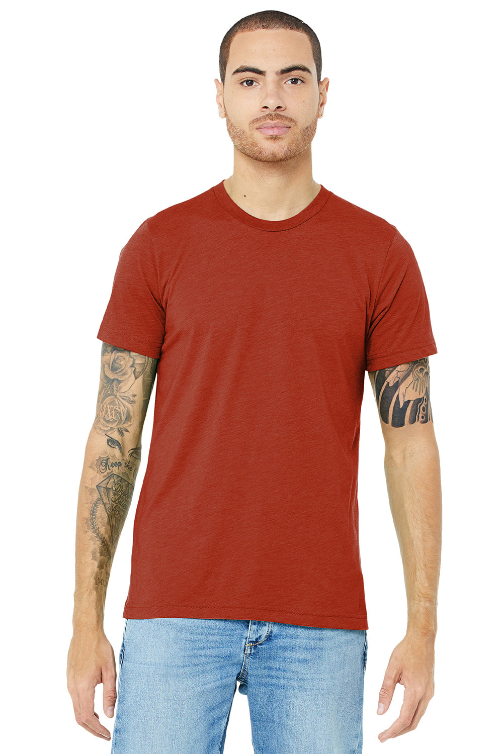 Bella + Canvas BC3413/3413C/3413 Mens Short Sleeve Crewneck T-Shirt Brick Red Model Front