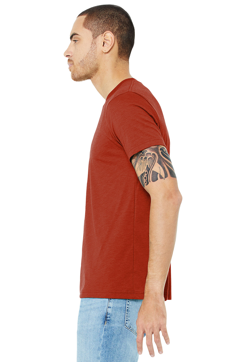 Bella + Canvas BC3413/3413C/3413 Mens Short Sleeve Crewneck T-Shirt Brick Red Model Side