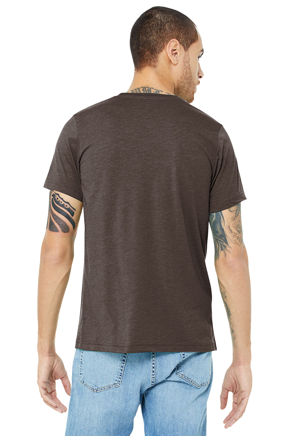 Bella + Canvas BC3413/3413C/3413 Mens Short Sleeve Crewneck T-Shirt Brown Model Back