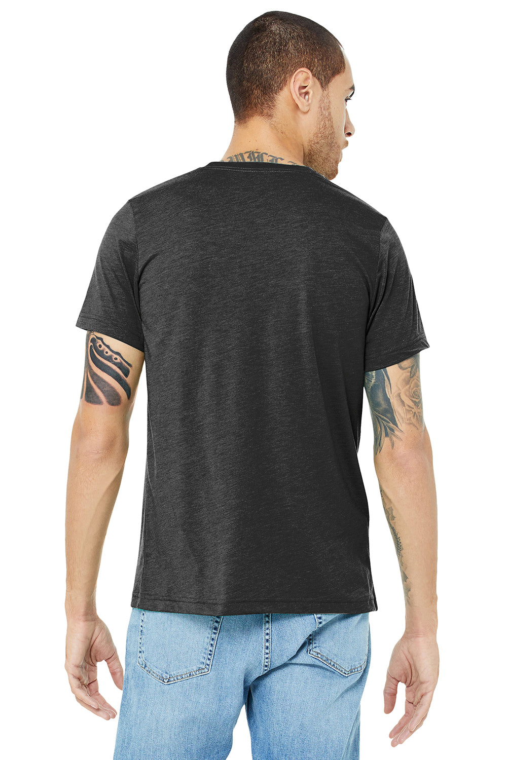 Bella + Canvas BC3413/3413C/3413 Mens Short Sleeve Crewneck T-Shirt Charcoal Black Model Back