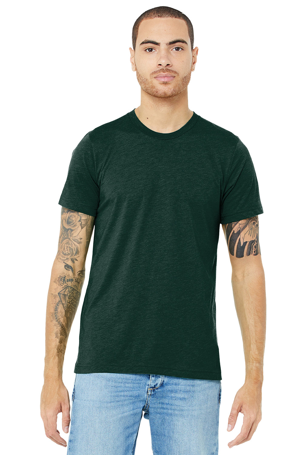 Bella + Canvas BC3413/3413C/3413 Mens Short Sleeve Crewneck T-Shirt Emerald Green Model Front