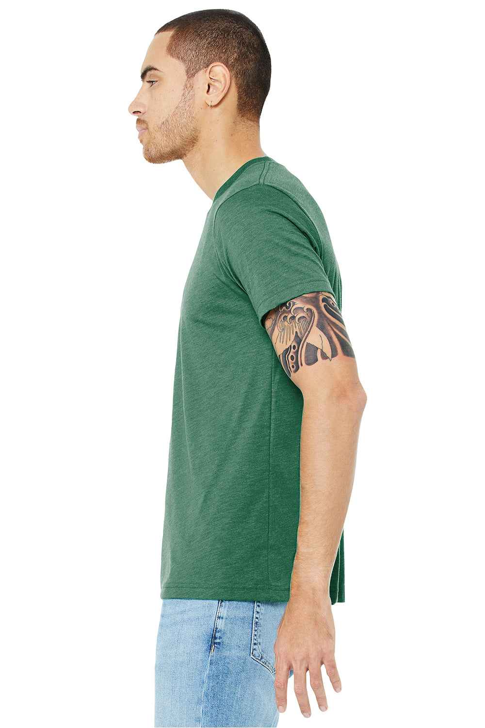 Bella + Canvas BC3413/3413C/3413 Mens Short Sleeve Crewneck T-Shirt Grass Green Model Side