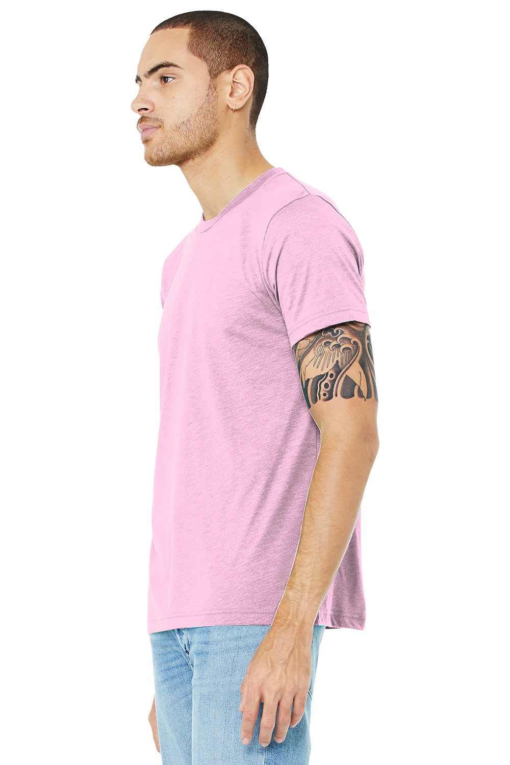 Bella + Canvas BC3413/3413C/3413 Mens Short Sleeve Crewneck T-Shirt Lilac Pink Model 3Q