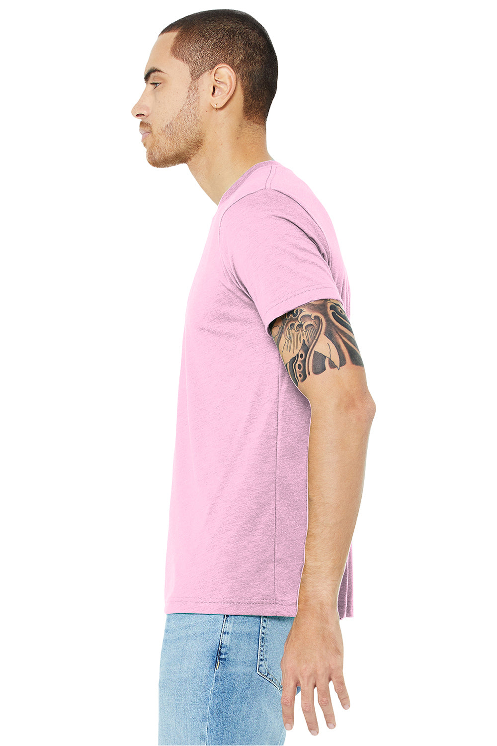 Bella + Canvas BC3413/3413C/3413 Mens Short Sleeve Crewneck T-Shirt Lilac Pink Model Side