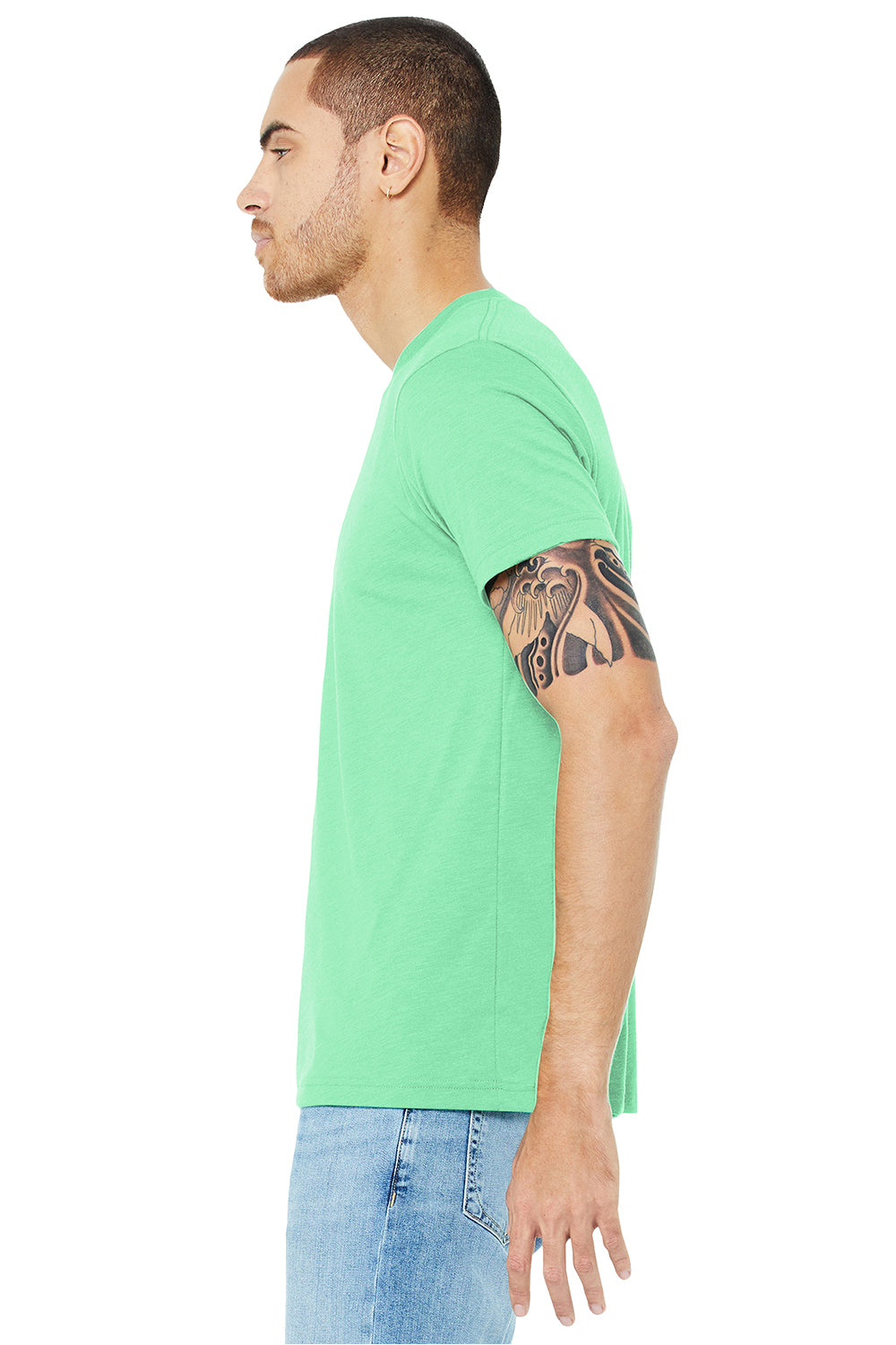 Bella + Canvas BC3413/3413C/3413 Mens Short Sleeve Crewneck T-Shirt Mint Green Model Side
