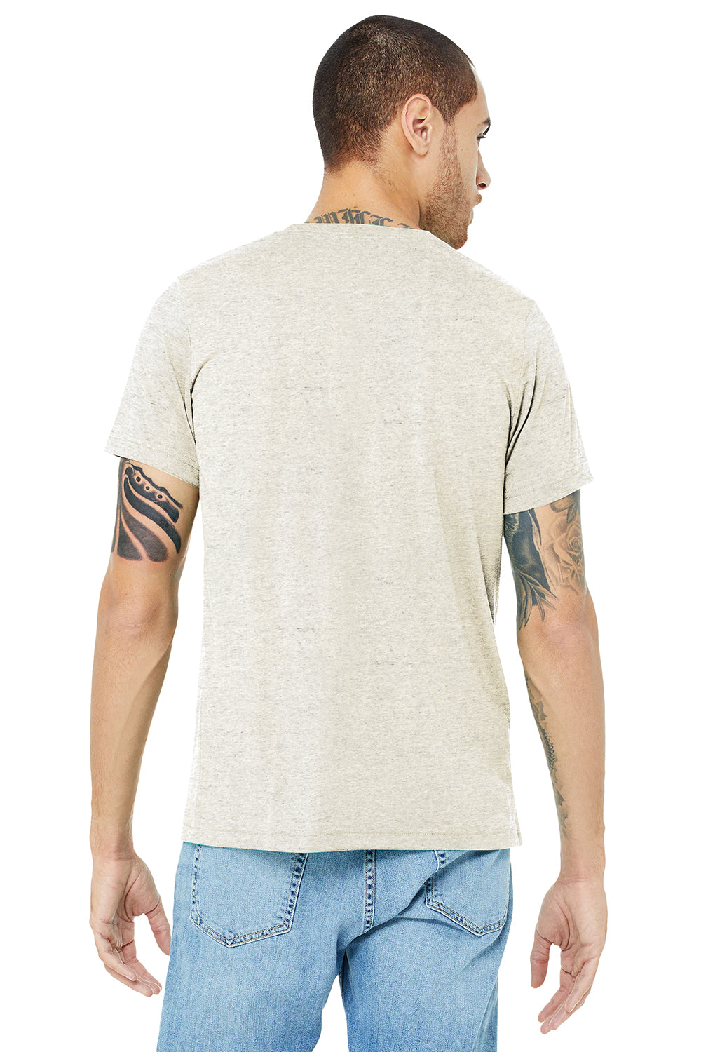 Bella + Canvas BC3413/3413C/3413 Mens Short Sleeve Crewneck T-Shirt Oatmeal Model Back