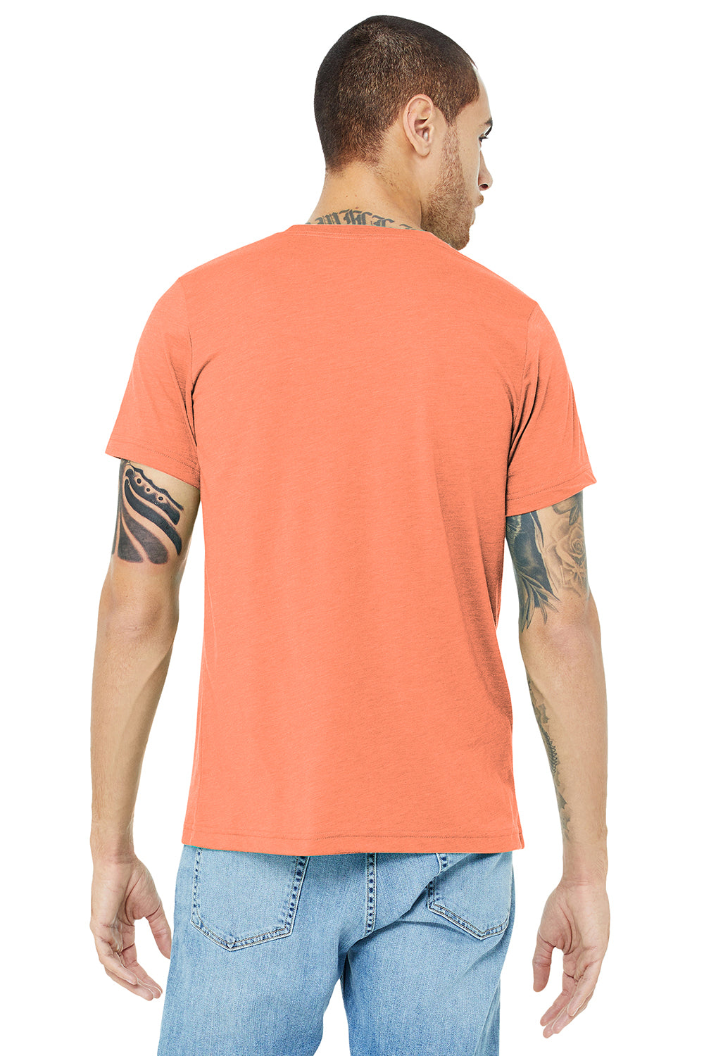 Bella + Canvas BC3413/3413C/3413 Mens Short Sleeve Crewneck T-Shirt Orange Model Back