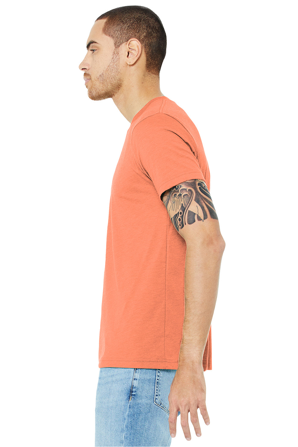 Bella + Canvas BC3413/3413C/3413 Mens Short Sleeve Crewneck T-Shirt Orange Model Side