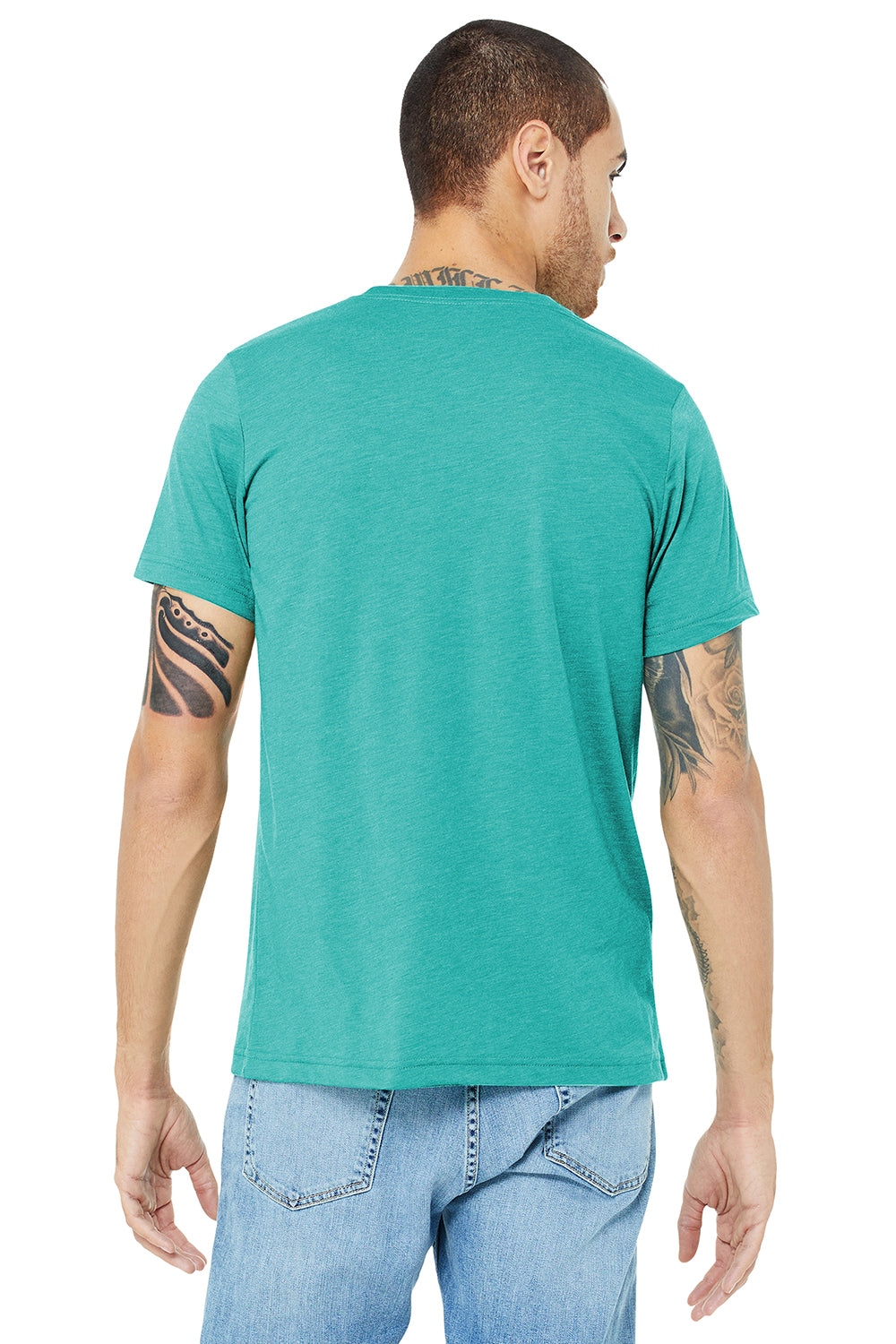 Bella + Canvas BC3413/3413C/3413 Mens Short Sleeve Crewneck T-Shirt Sea Green Model Back