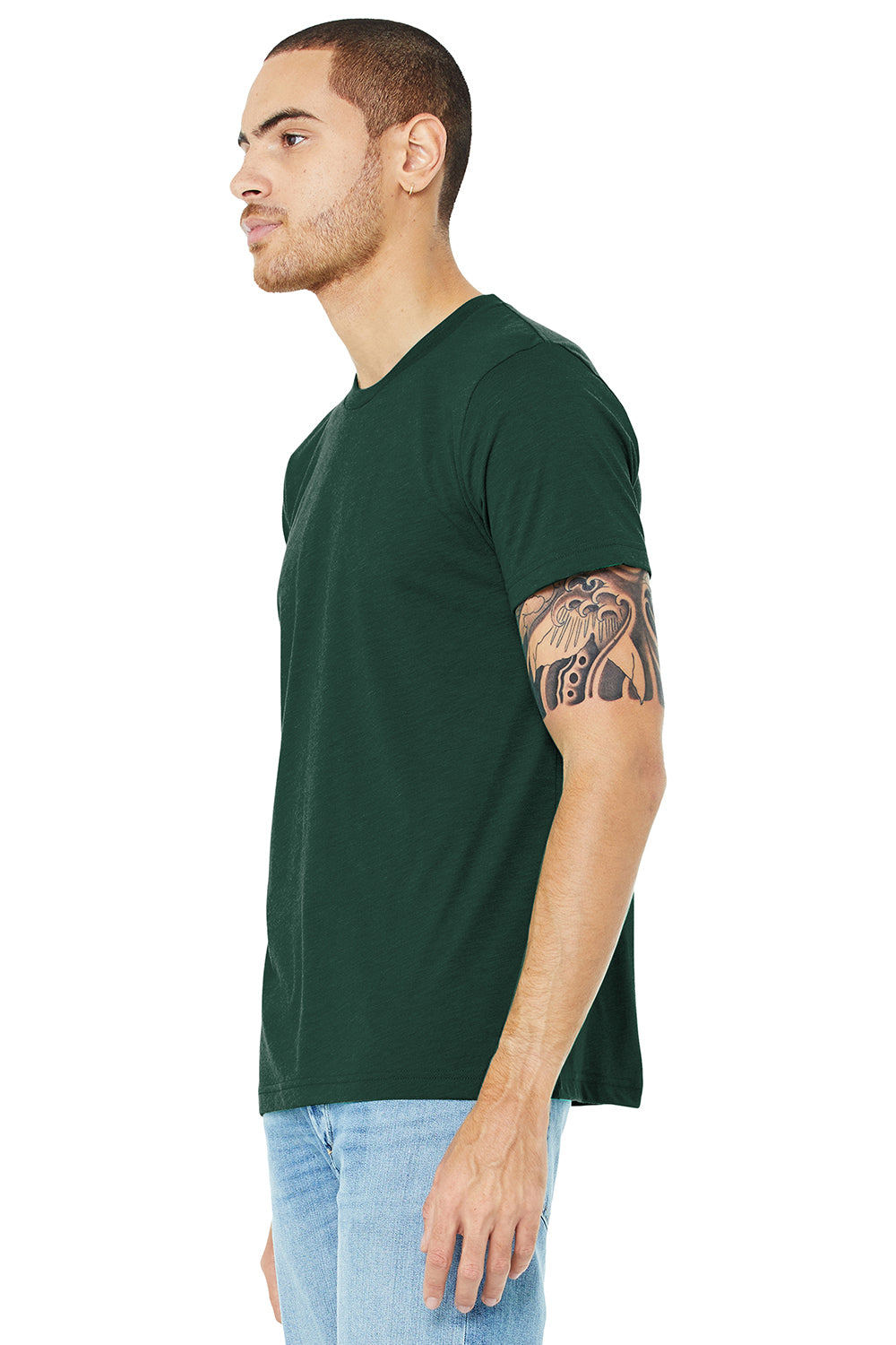 Bella + Canvas BC3413/3413C/3413 Mens Short Sleeve Crewneck T-Shirt Solid Forest Green Model 3Q