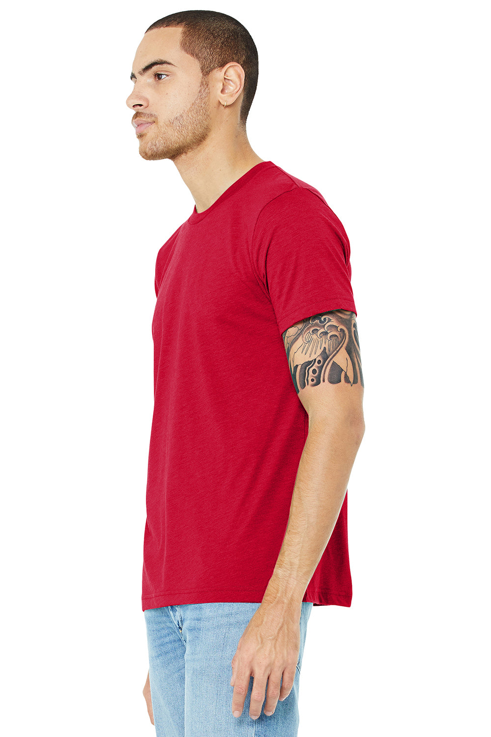 Bella + Canvas BC3413/3413C/3413 Mens Short Sleeve Crewneck T-Shirt Solid Red Model 3Q