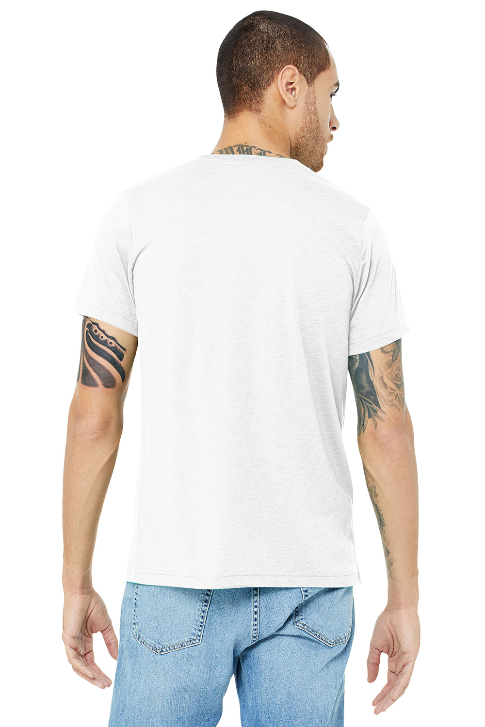 Bella + Canvas BC3413/3413C/3413 Mens Short Sleeve Crewneck T-Shirt Solid White Model Back