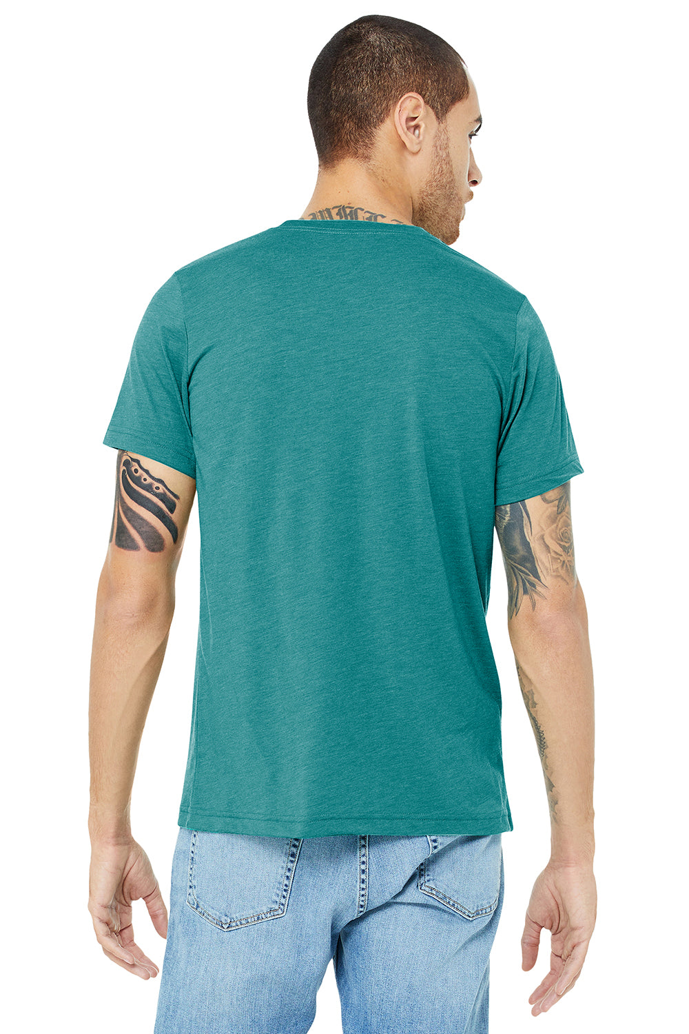 Bella + Canvas BC3413/3413C/3413 Mens Short Sleeve Crewneck T-Shirt Teal Green Model Back