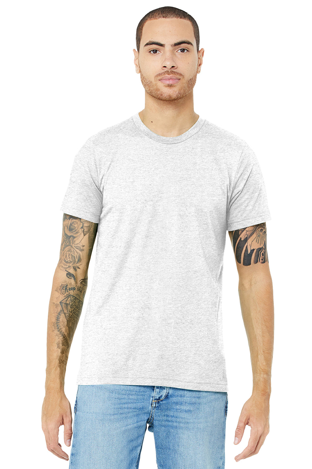 Bella + Canvas BC3413/3413C/3413 Mens Short Sleeve Crewneck T-Shirt White Fleck Model Front
