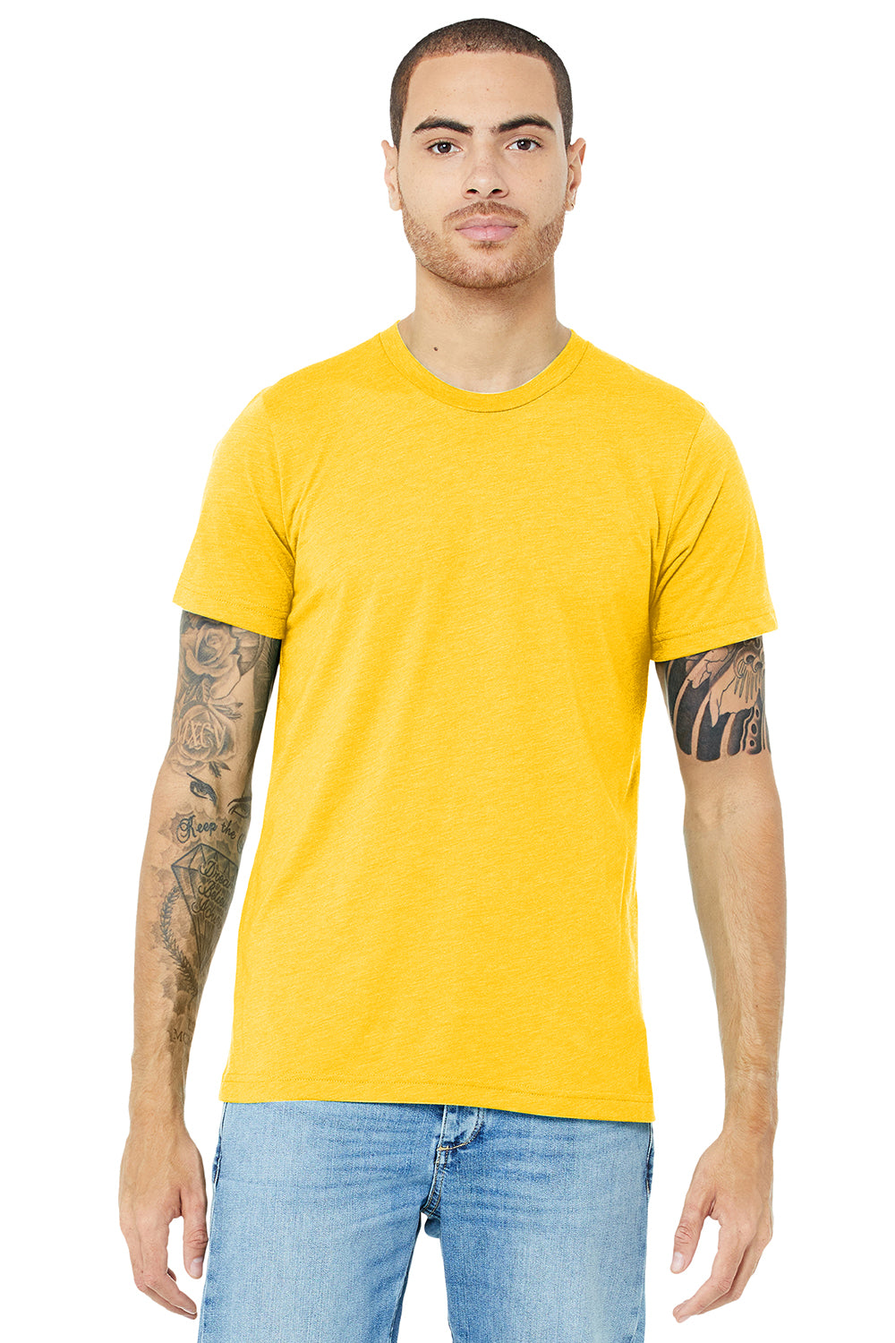 Bella + Canvas BC3413/3413C/3413 Mens Short Sleeve Crewneck T-Shirt Yellow Gold Model Front