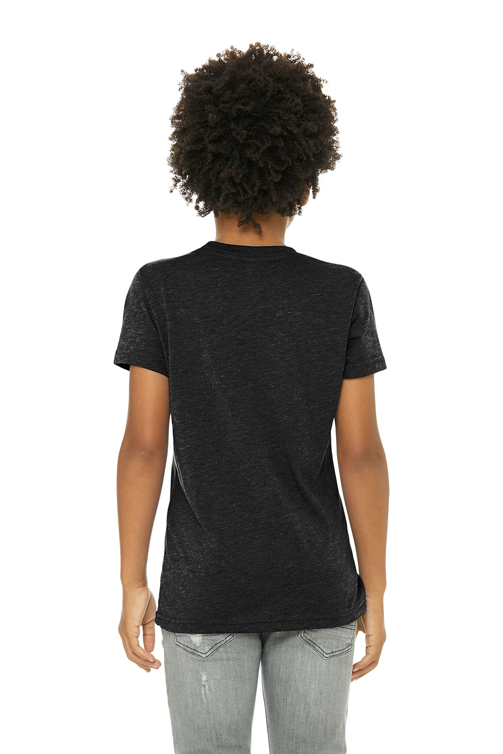 Bella + Canvas 3413Y Youth Short Sleeve Crewneck T-Shirt Charcoal Black Model Back