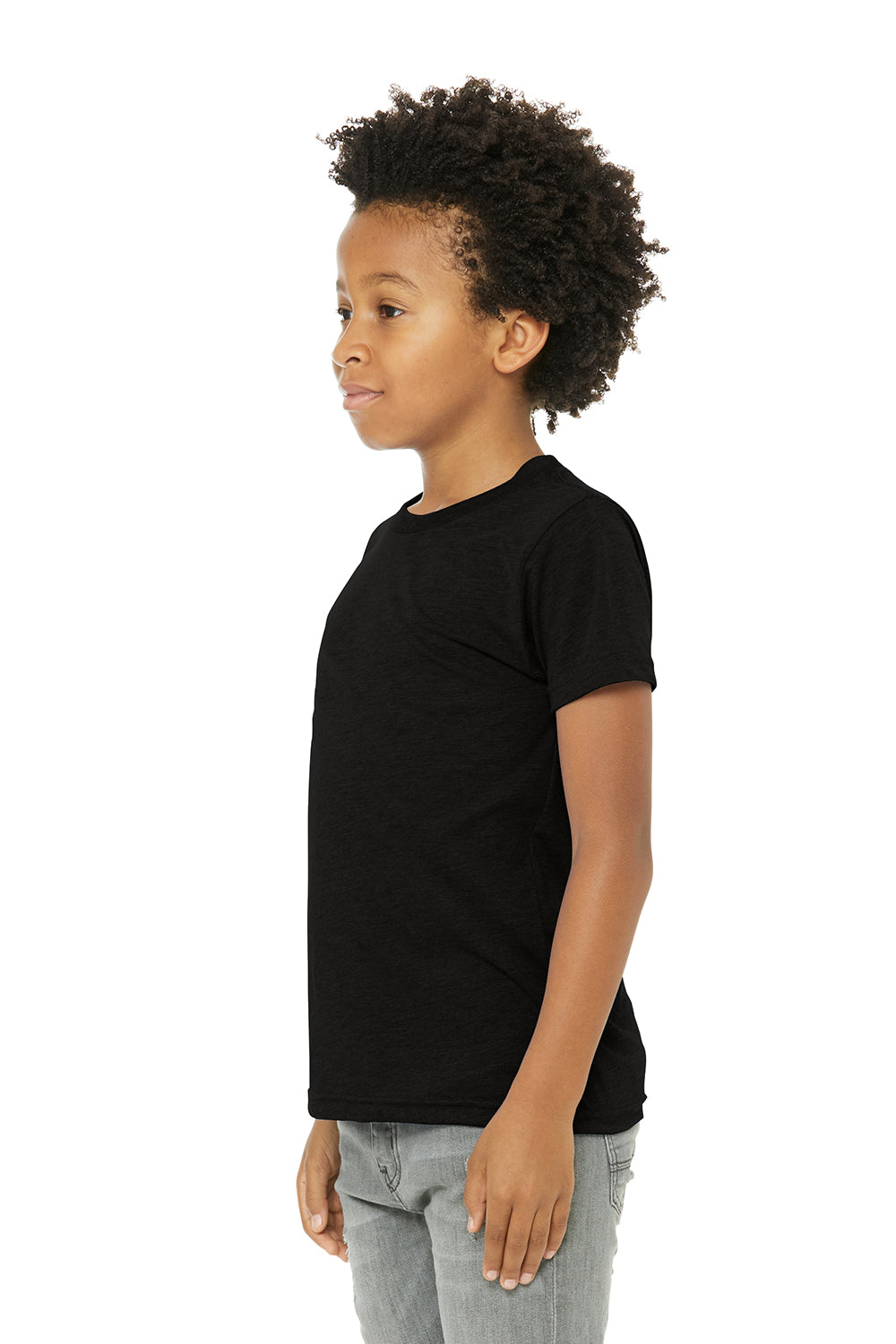 Bella + Canvas 3413Y Youth Short Sleeve Crewneck T-Shirt Solid Black Model 3Q