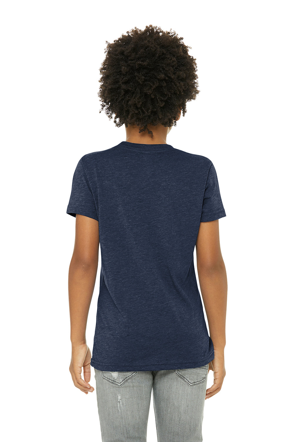 Bella + Canvas 3413Y Youth Short Sleeve Crewneck T-Shirt Solid Navy Blue Model Back
