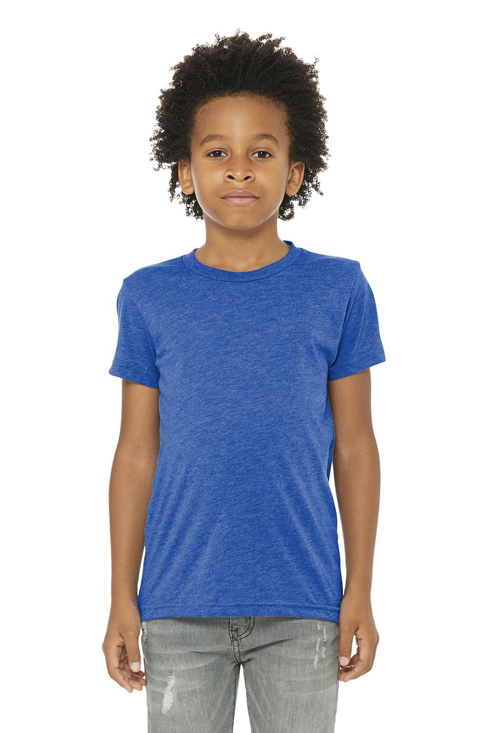 Bella + Canvas 3413Y Youth Short Sleeve Crewneck T-Shirt True Royal Blue Model Front