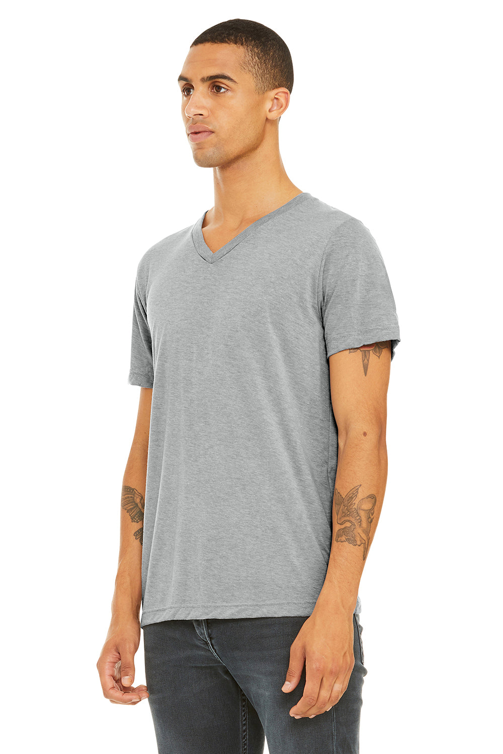 Bella + Canvas BC3415/3415C/3415 Mens Short Sleeve V-Neck T-Shirt Athletic Grey Model 3Q