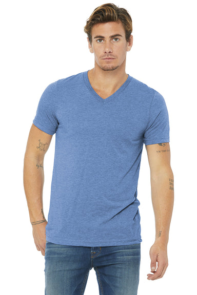 Bella + Canvas BC3415/3415C/3415 Mens Short Sleeve V-Neck T-Shirt Blue Model Front
