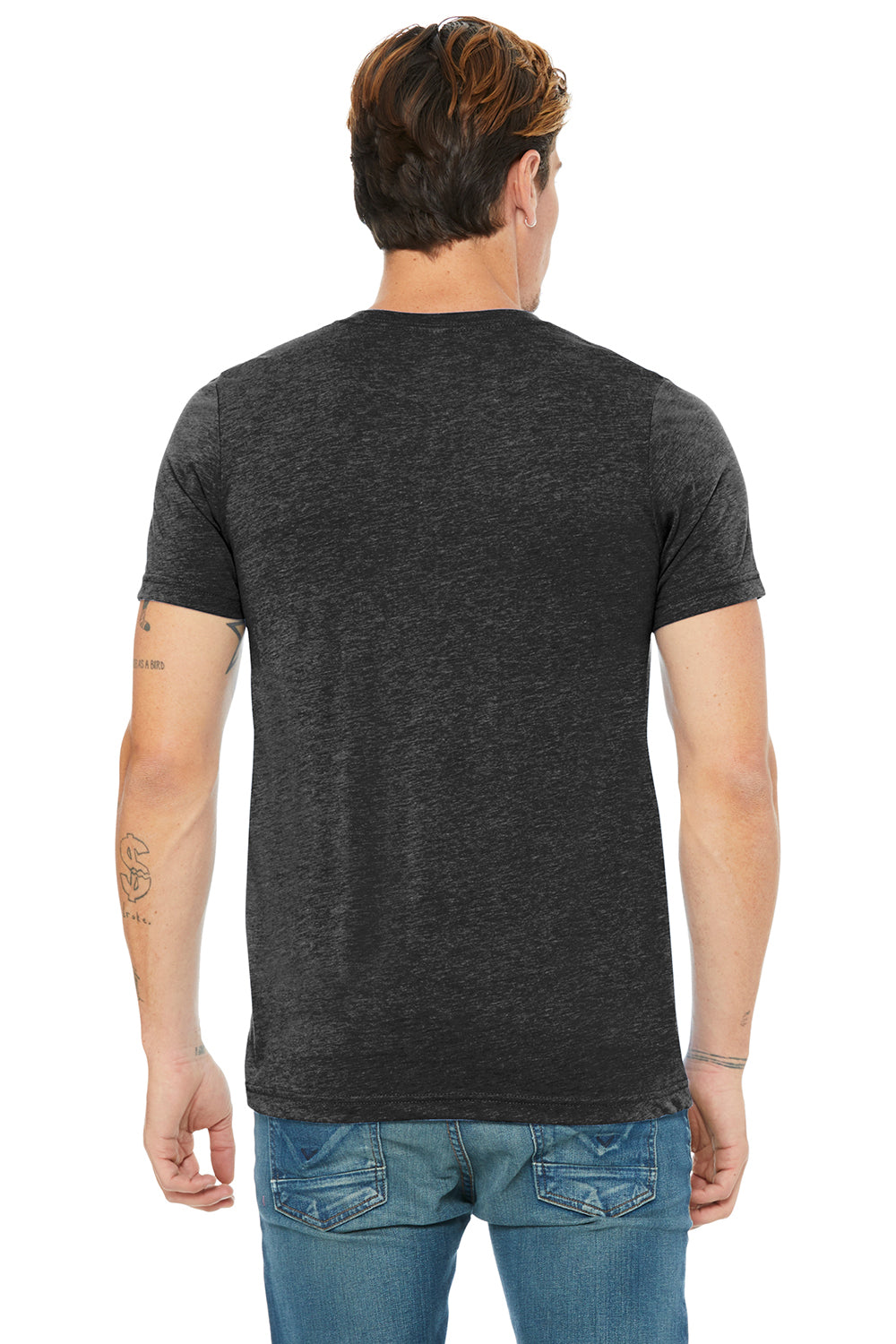 Bella + Canvas BC3415/3415C/3415 Mens Short Sleeve V-Neck T-Shirt Charcoal Black Model Back