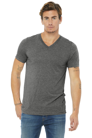 Bella + Canvas BC3415/3415C/3415 Mens Short Sleeve V-Neck T-Shirt Grey Model Front