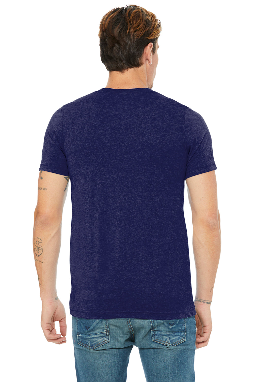 Bella + Canvas BC3415/3415C/3415 Mens Short Sleeve V-Neck T-Shirt Navy Blue Model Back