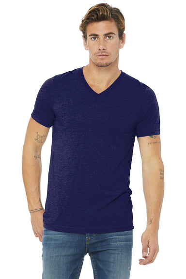 Bella + Canvas BC3415/3415C/3415 Mens Short Sleeve V-Neck T-Shirt Navy Blue Model Front