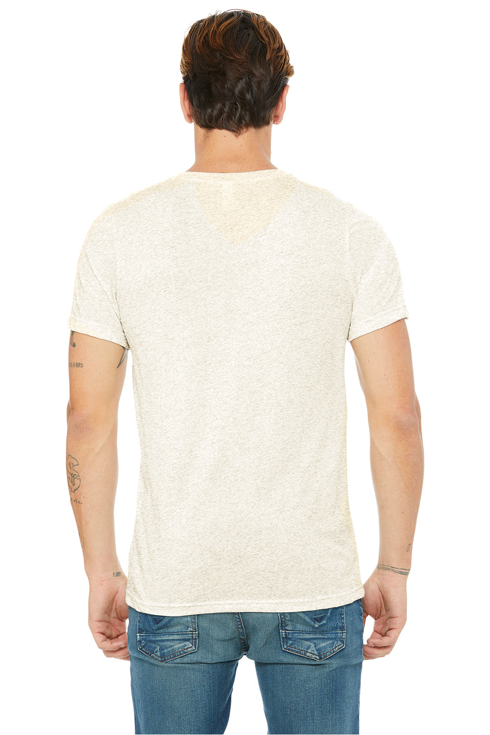 Bella + Canvas BC3415/3415C/3415 Mens Short Sleeve V-Neck T-Shirt Oatmeal Model Back