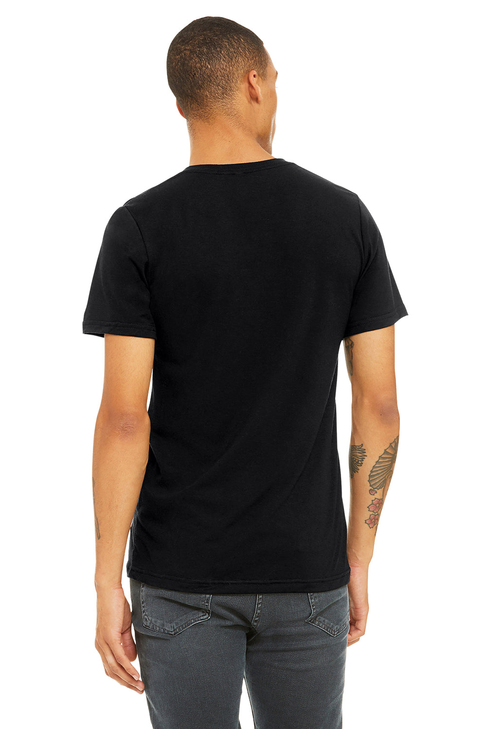 Bella + Canvas BC3415/3415C/3415 Mens Short Sleeve V-Neck T-Shirt Solid Black Model Back