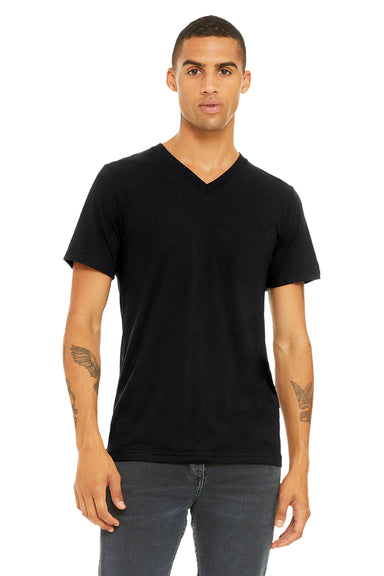 Bella + Canvas BC3415/3415C/3415 Mens Short Sleeve V-Neck T-Shirt Solid Black Model Front