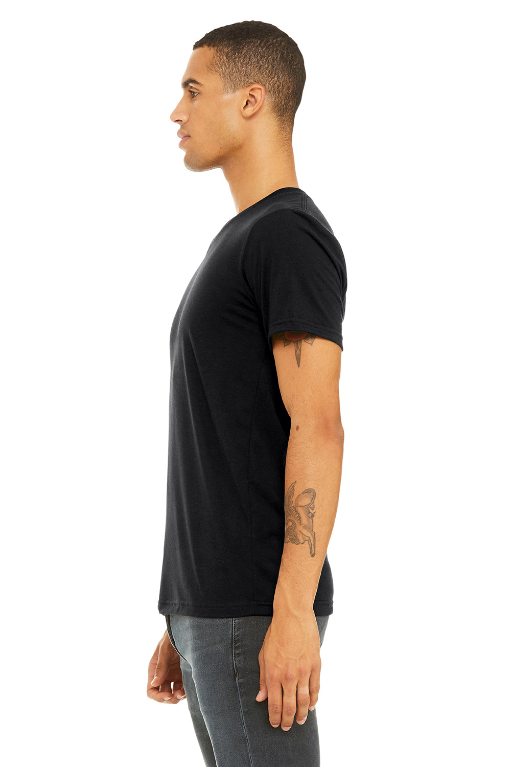 Bella + Canvas BC3415/3415C/3415 Mens Short Sleeve V-Neck T-Shirt Solid Black Model Side