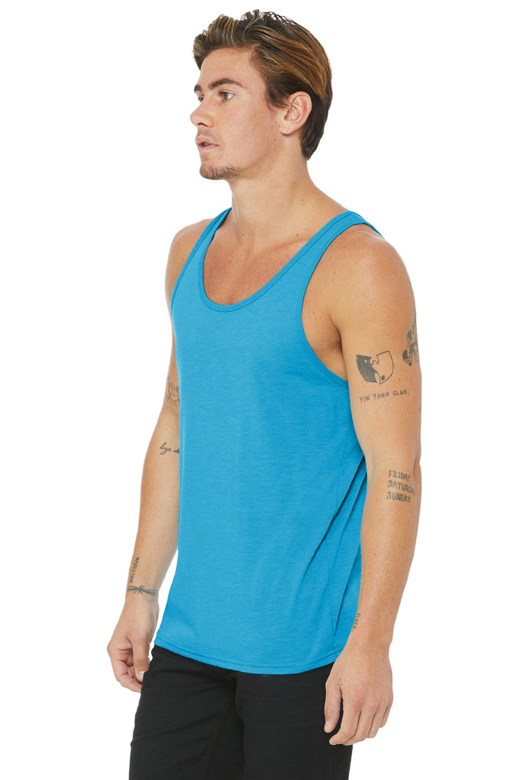 Bella + Canvas 3484 Mens Jersey Tank Top Aqua Blue Model 3Q