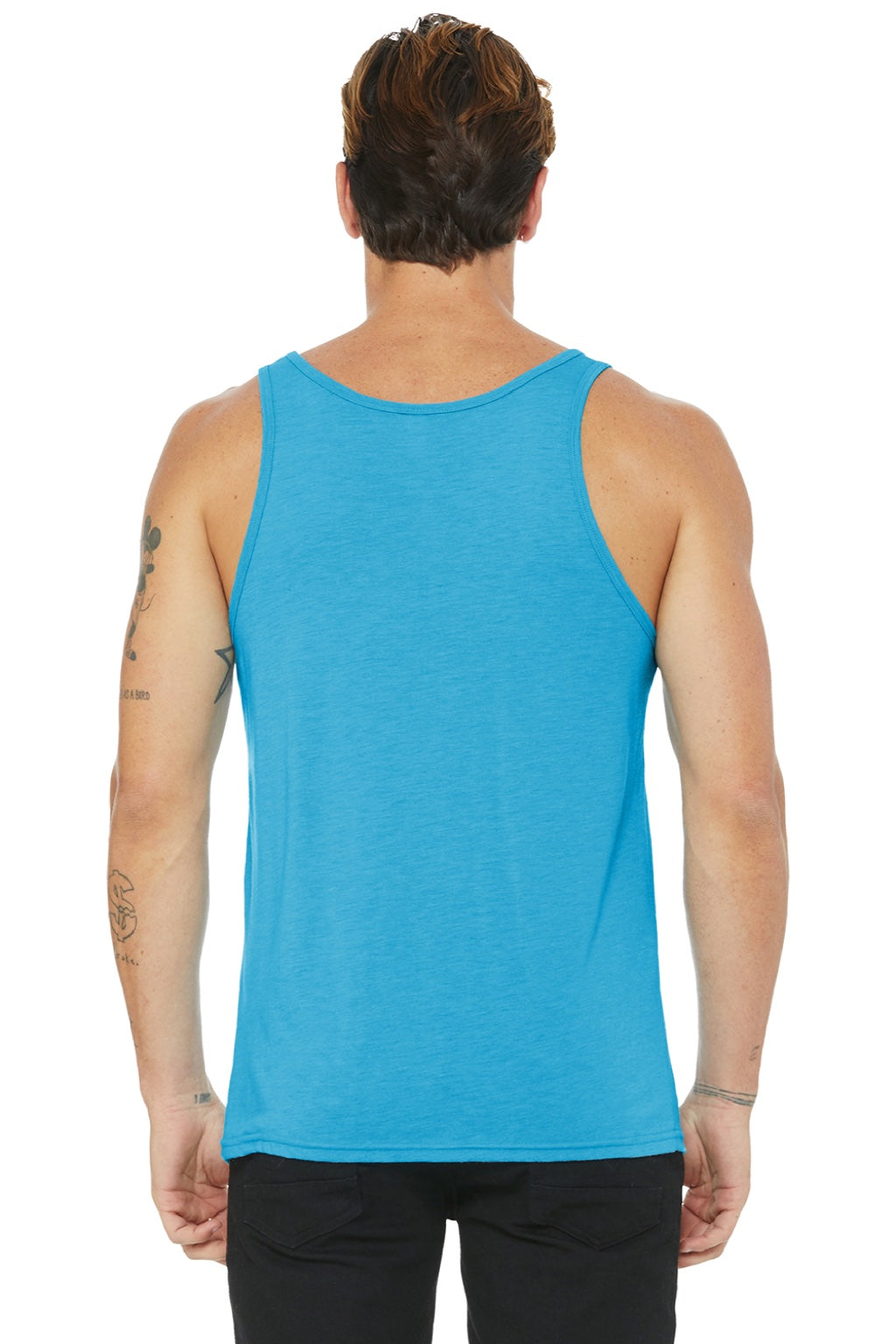 Bella + Canvas 3484 Mens Jersey Tank Top Aqua Blue Model Back