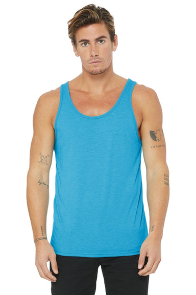 Bella + Canvas 3484 Mens Jersey Tank Top Aqua Blue Model Front