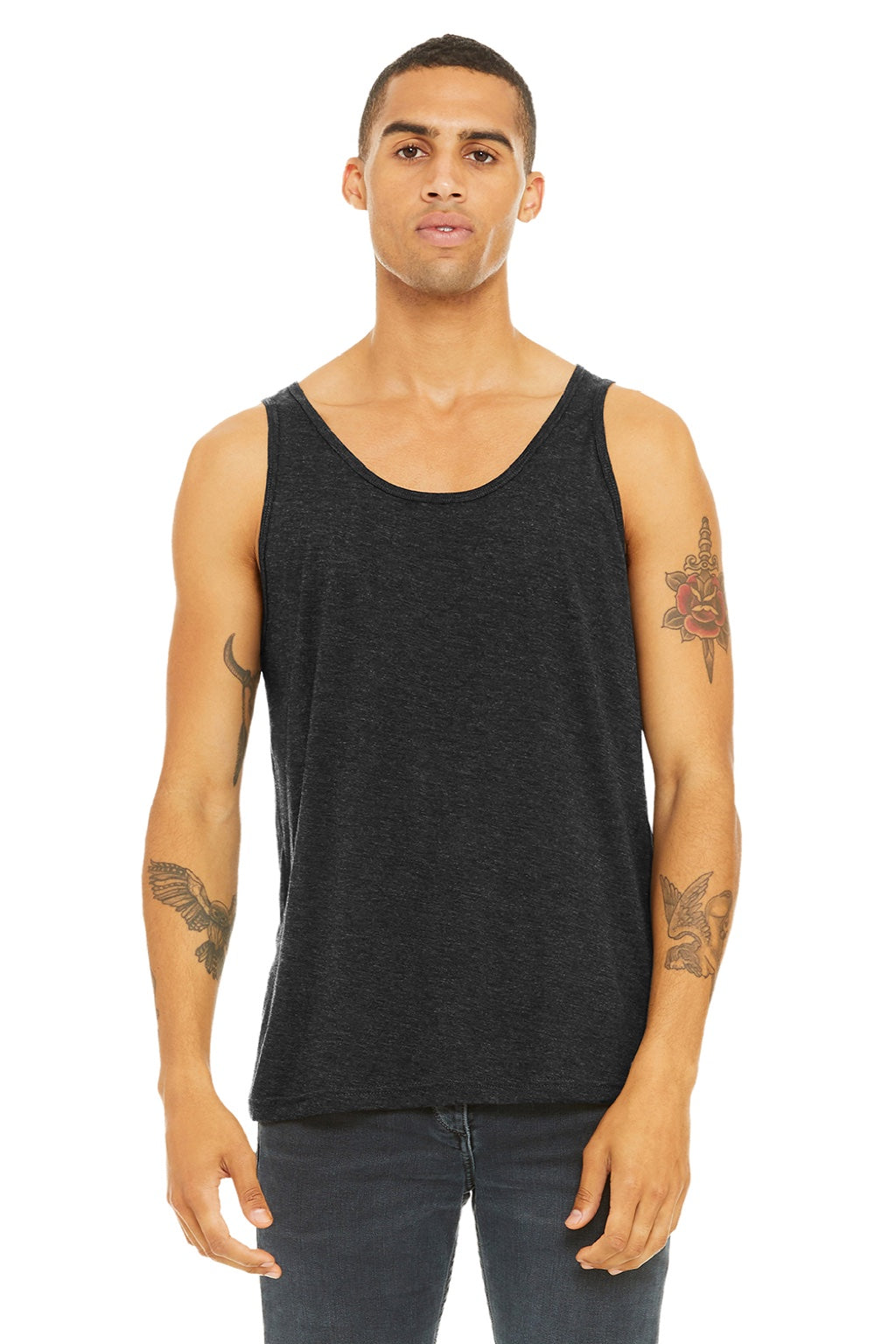 Bella + Canvas 3484 Mens Jersey Tank Top Charcoal Black Model Front