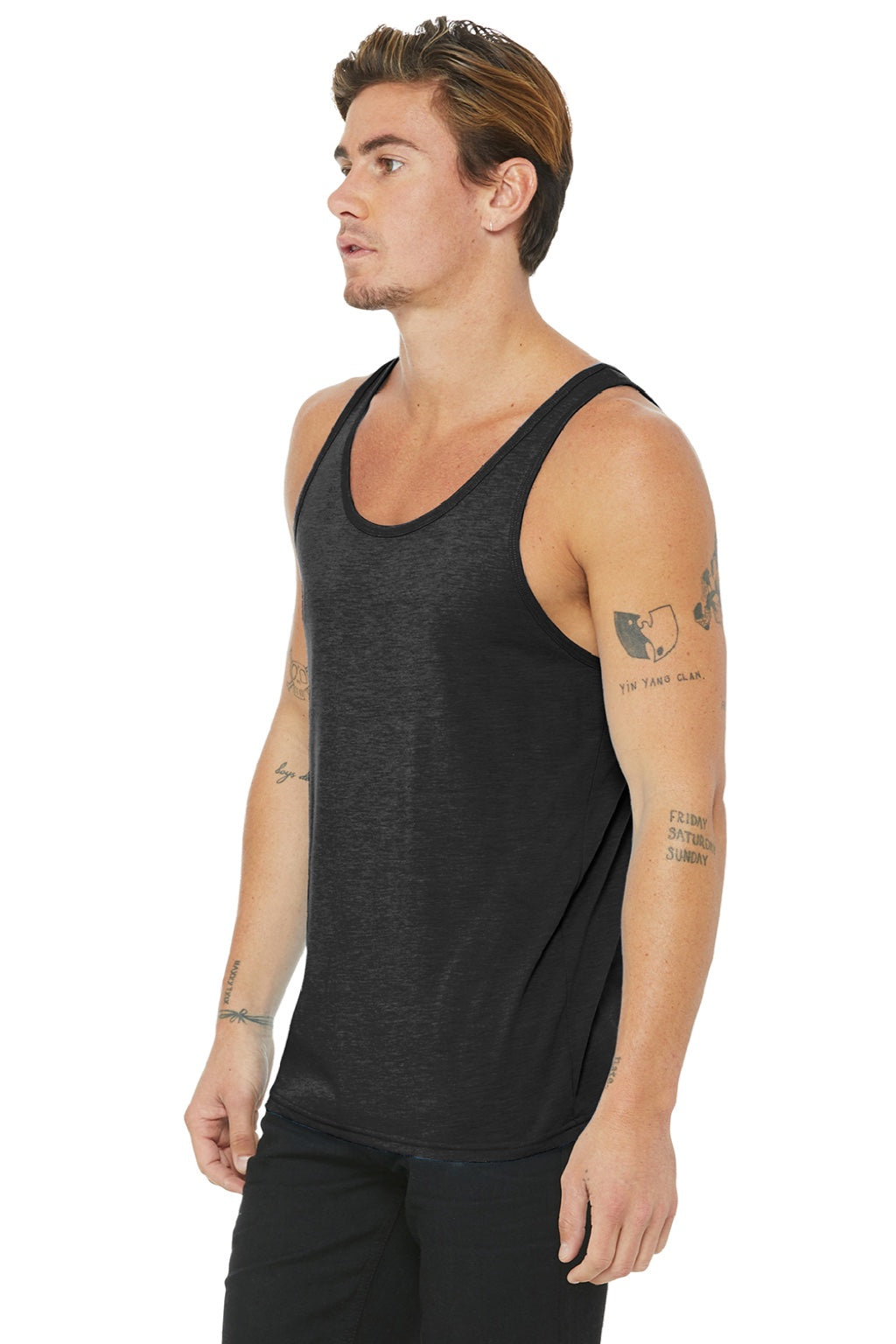 Bella + Canvas 3484 Mens Jersey Tank Top Charcoal Black Model 3Q