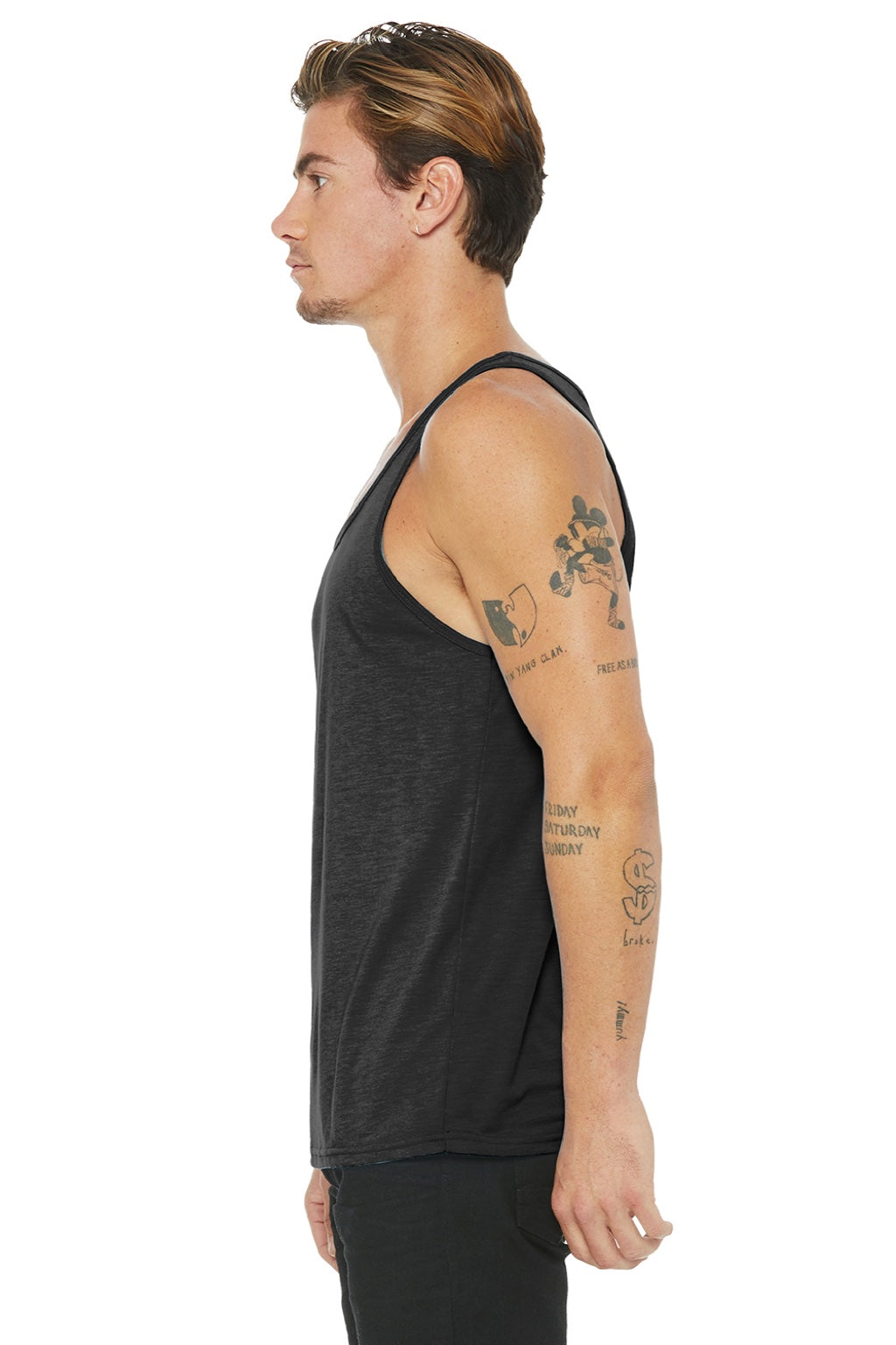 Bella + Canvas 3484 Mens Jersey Tank Top Charcoal Black Model Side