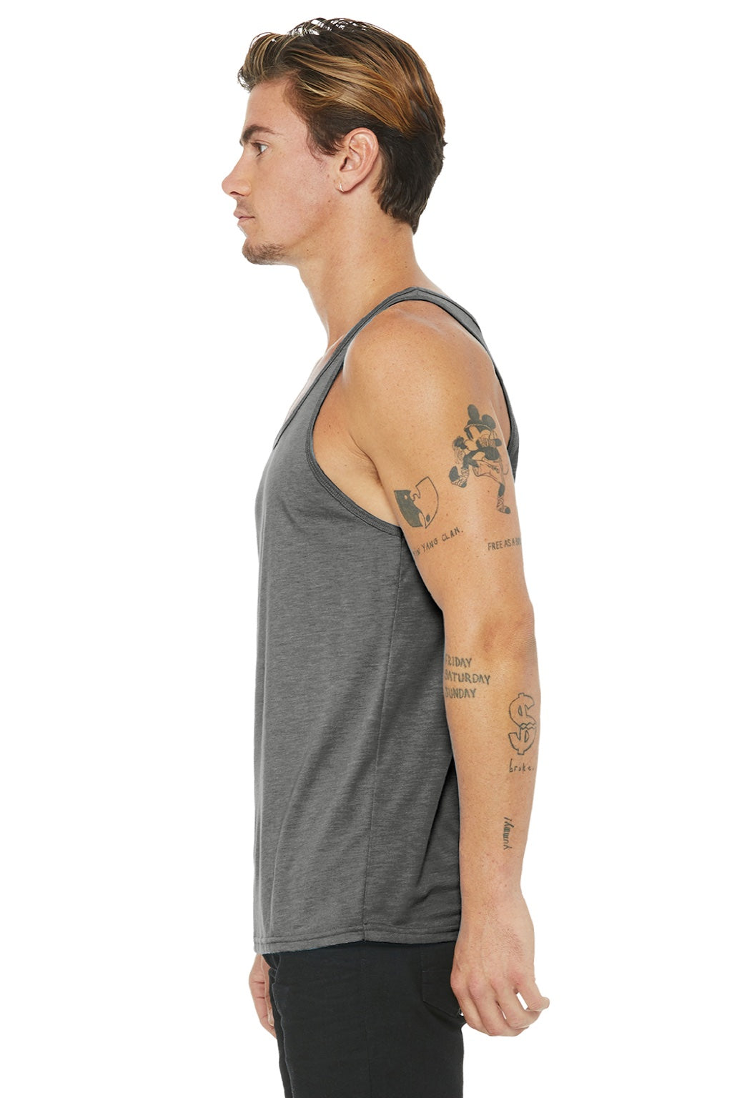 Bella + Canvas 3484 Mens Jersey Tank Top Grey Model Side
