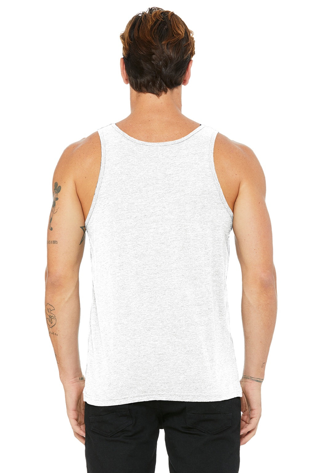 Bella + Canvas 3484 Mens Jersey Tank Top White Fleck Model Back