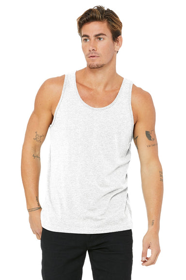 Bella + Canvas 3484 Mens Jersey Tank Top White Fleck Model Front