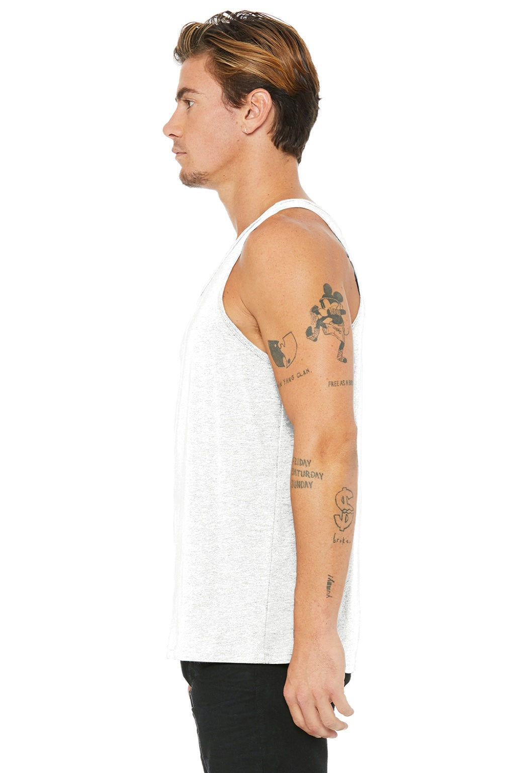 Bella + Canvas 3484 Mens Jersey Tank Top White Fleck Model Side