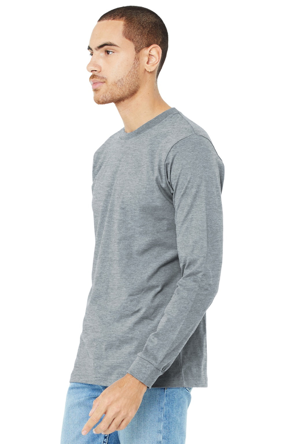 Bella + Canvas BC3501CVC/3501CVC Mens CVC Long Sleeve Crewneck T-Shirt Heather Grey Model 3Q