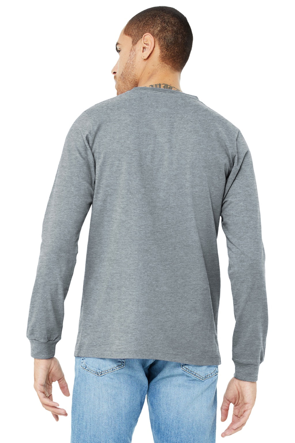 Bella + Canvas BC3501CVC/3501CVC Mens CVC Long Sleeve Crewneck T-Shirt Heather Grey Model Back
