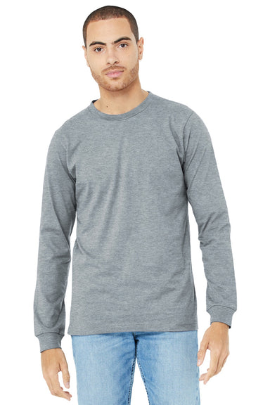 Bella + Canvas BC3501CVC/3501CVC Mens CVC Long Sleeve Crewneck T-Shirt Heather Grey Model Front