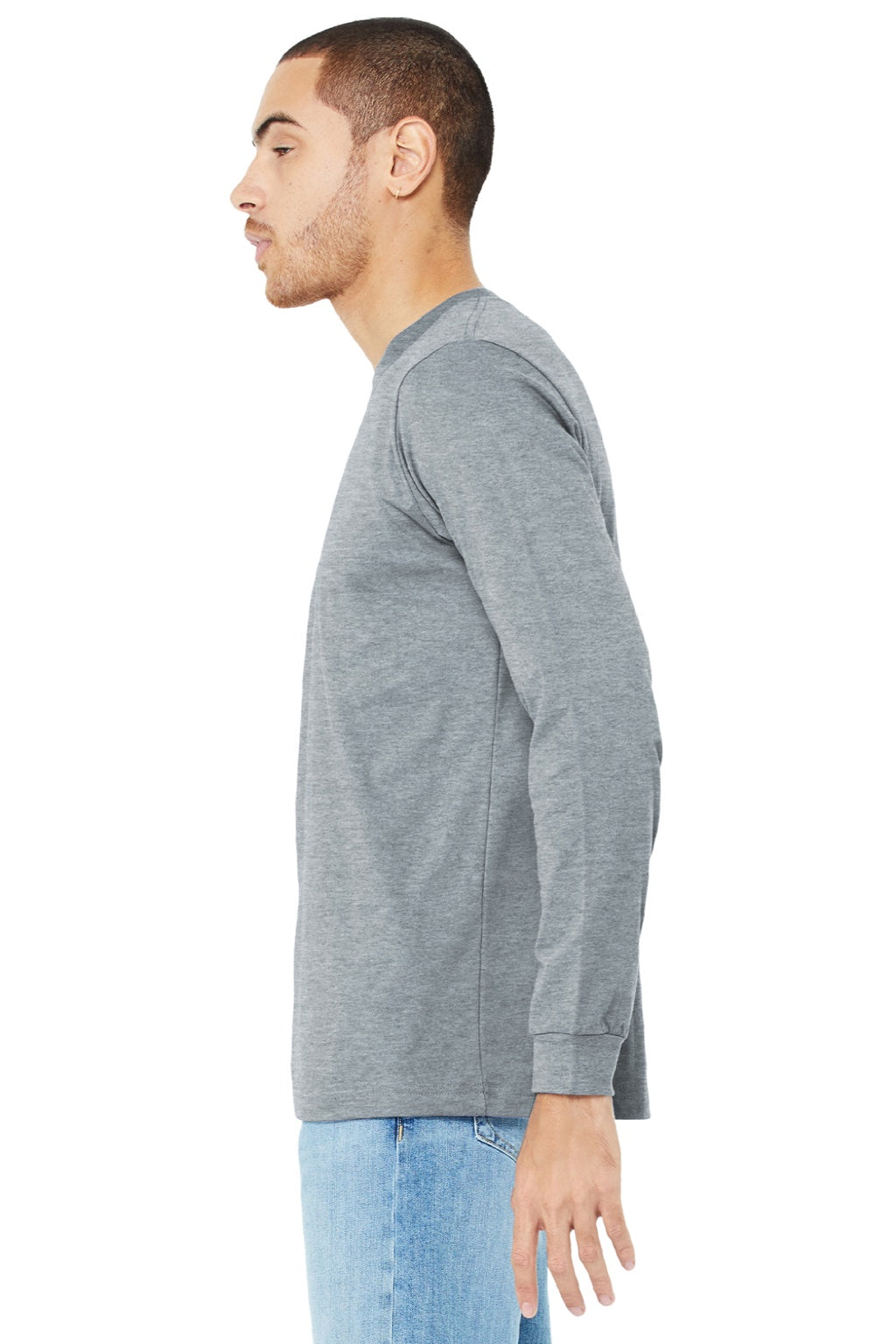 Bella + Canvas BC3501CVC/3501CVC Mens CVC Long Sleeve Crewneck T-Shirt Heather Grey Model Side